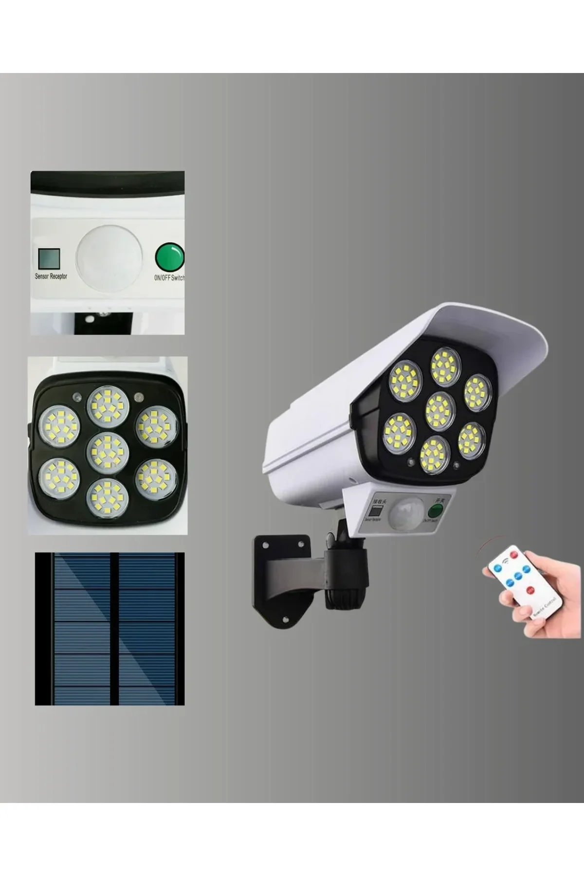 Güneş Enerjili Led Lamba + Güvenlik Kamerası Görünümlü– 5-8 M Hareket Algılamalı, Beyaz Işık - Just Cheap Store Görsel 3