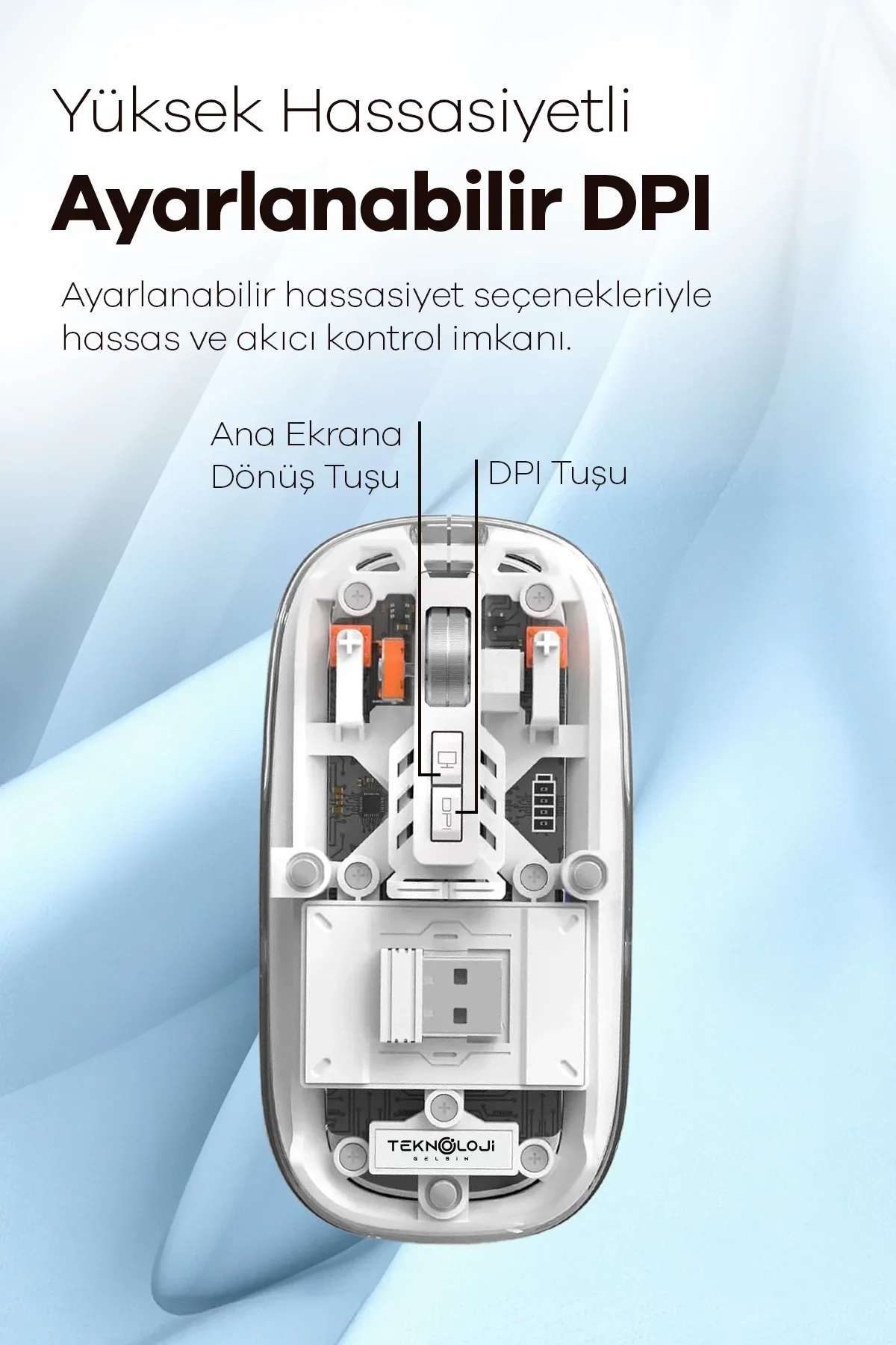 Bluetooth Usb Çift Modlu Sessiz Mouse, Şeffaf Mıknatıslı Kapaklı, Type-c Şarjlı, Dpı Ayarlı, Kablosu - Just Cheap Store Görsel 3