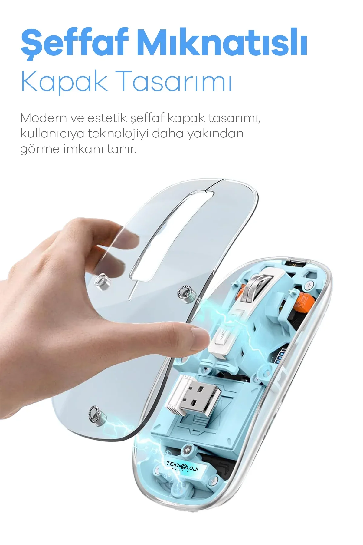 Bluetooth Usb Çift Modlu Sessiz Mouse, Şeffaf Mıknatıslı Kapaklı, Type-c Şarjlı, Dpı Ayarlı, Kablosu - Just Cheap Store Görsel 5
