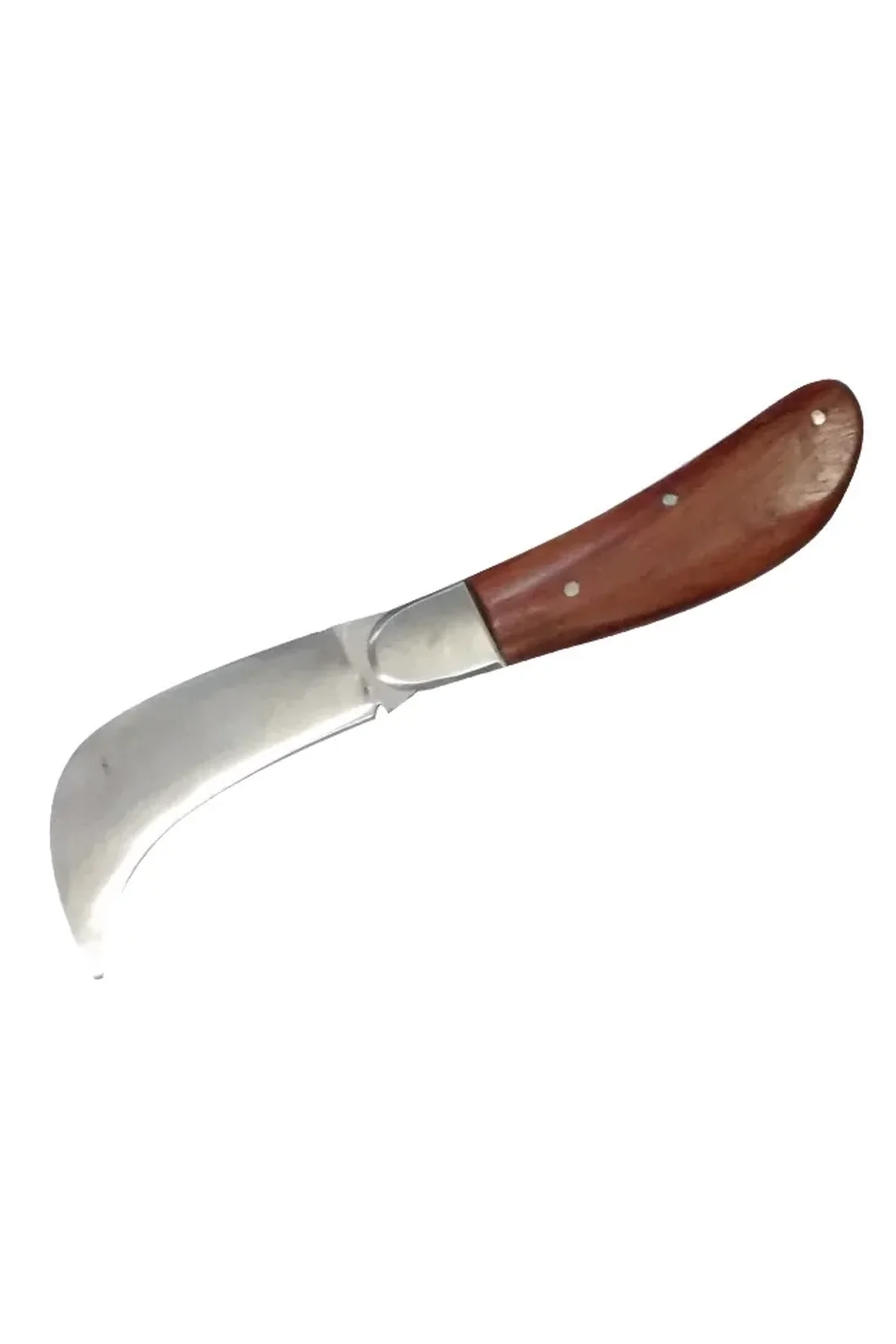 Bursa Çelik Eğri Bağ / Kablo / Aşı Çakısı, Ahşap Saplı - 22 Cm