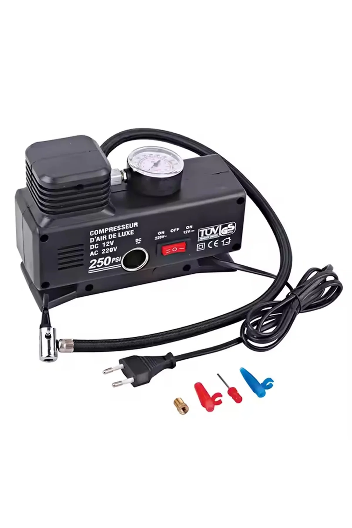 220 Volt-12 Volt 250 Psi Psi Kompresör Lastik Hava Şişirme Oto Pompası Fişli Çakmaklıklı
