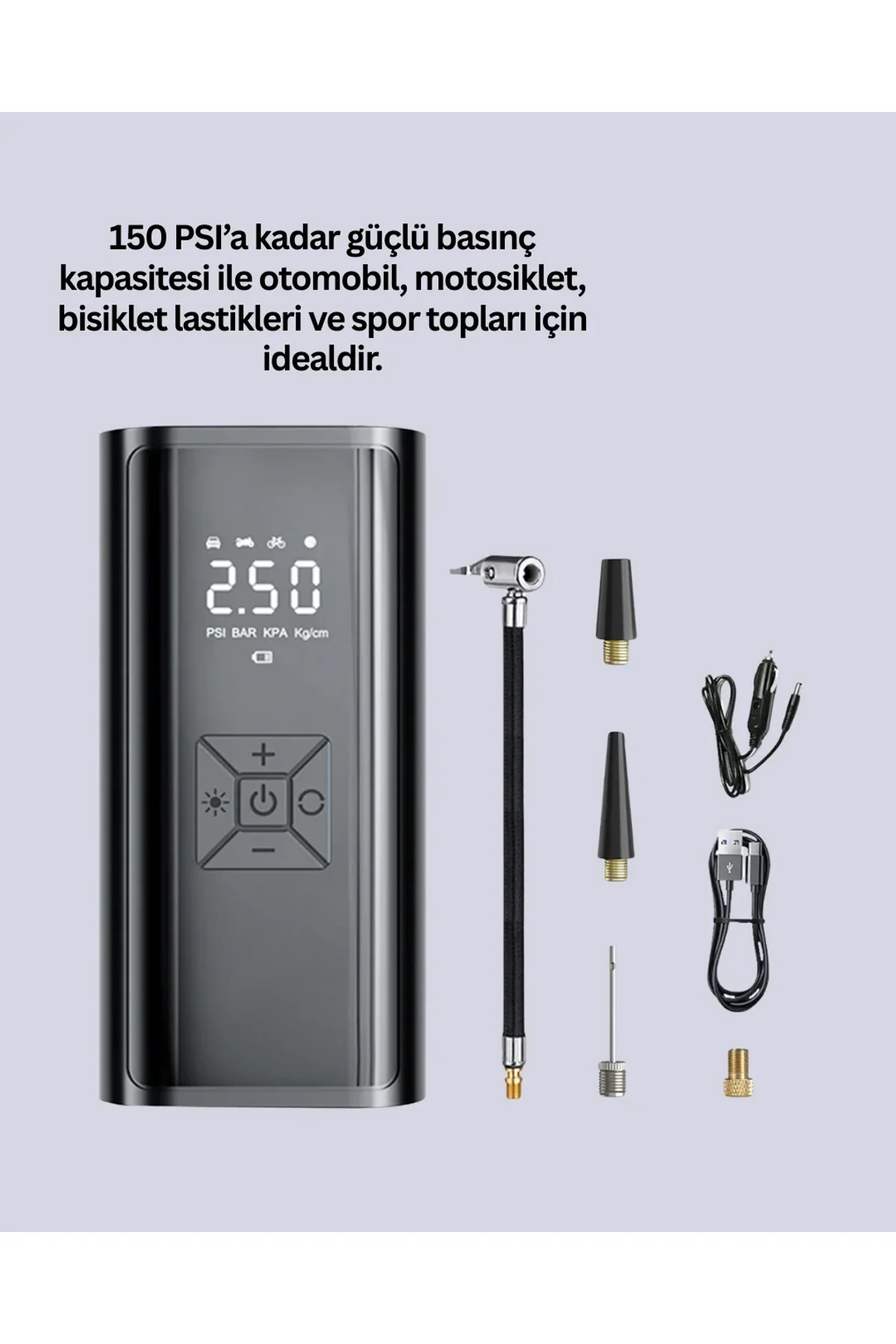 80w Kablosuz Dijital Ekranlı Taşınabilir Lastik Şişirme Pompası - Just Cheap Store Görsel 4