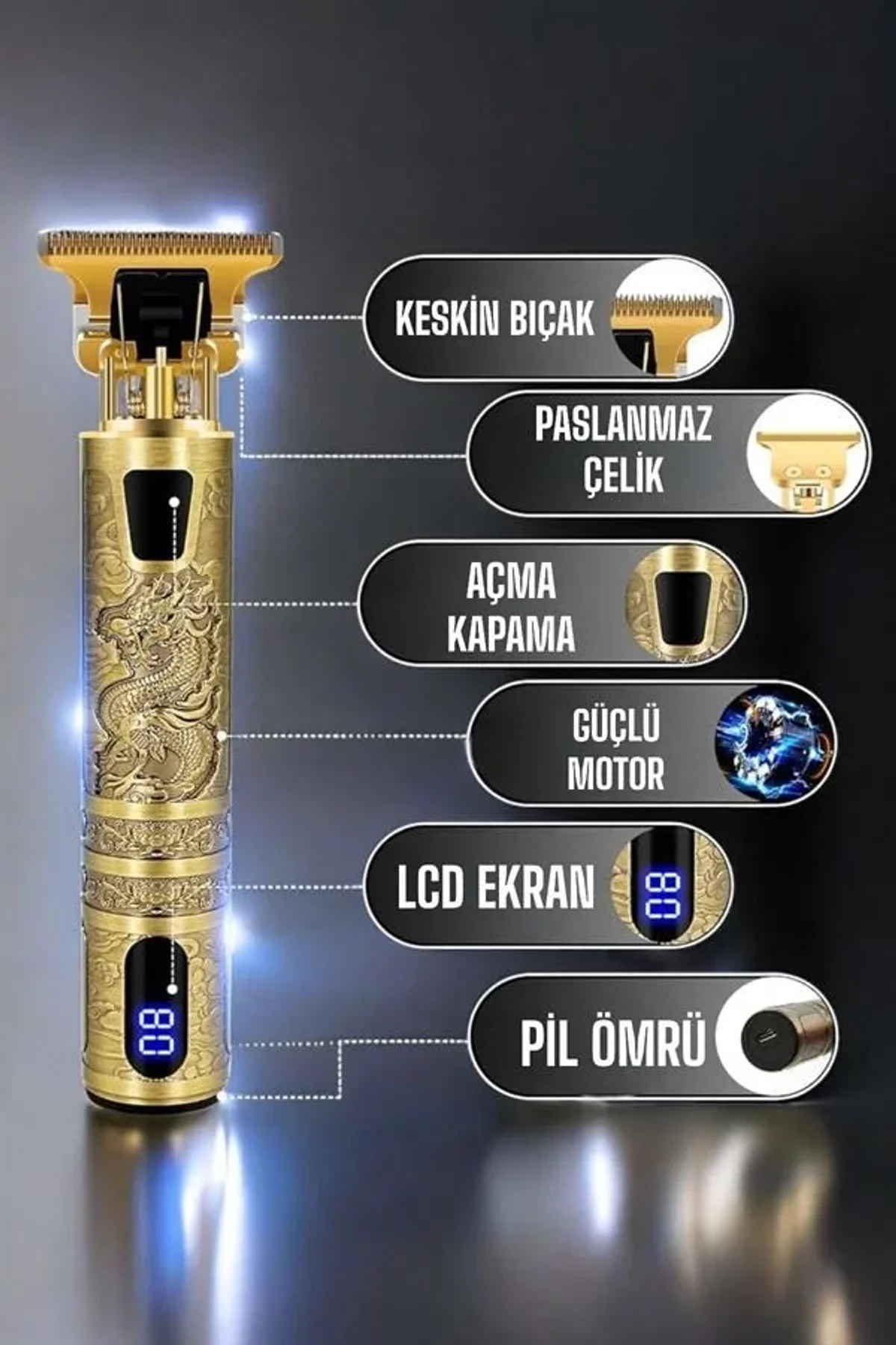 Tıraş Makinesi Şarjlı Profesyonel Saç Kesme Makinesi Gold Çizik Tıraş - Just Cheap Store Görsel 2