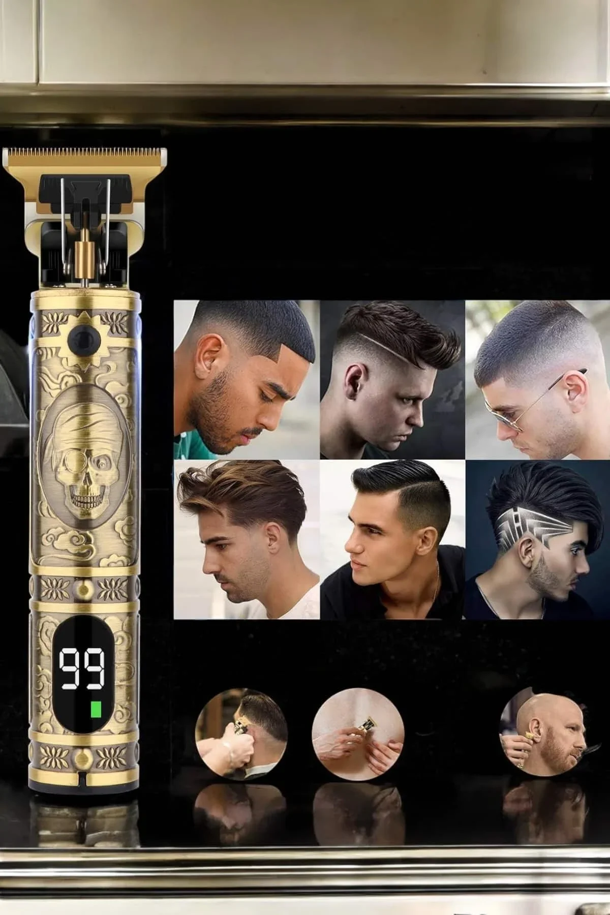 Tıraş Makinesi Şarjlı Profesyonel Saç Kesme Makinesi Gold Çizik Tıraş - Just Cheap Store Görsel 4