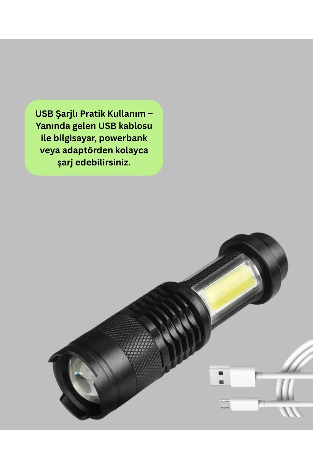 Küçük Boy Şarjlı Led El Feneri Taşınabilir Klipsli - Just Cheap Store Görsel 3