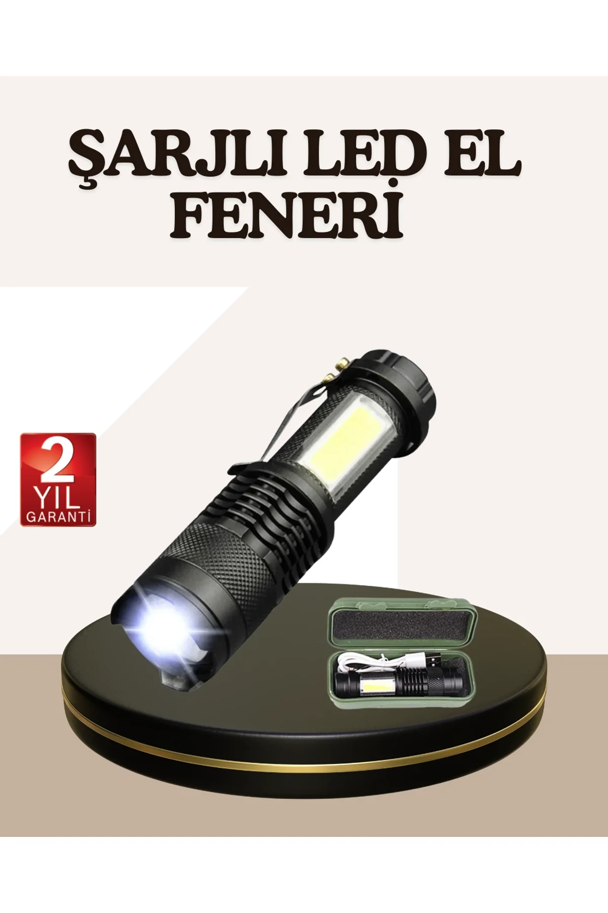 Küçük Boy Şarjlı Led El Feneri Taşınabilir Klipsli