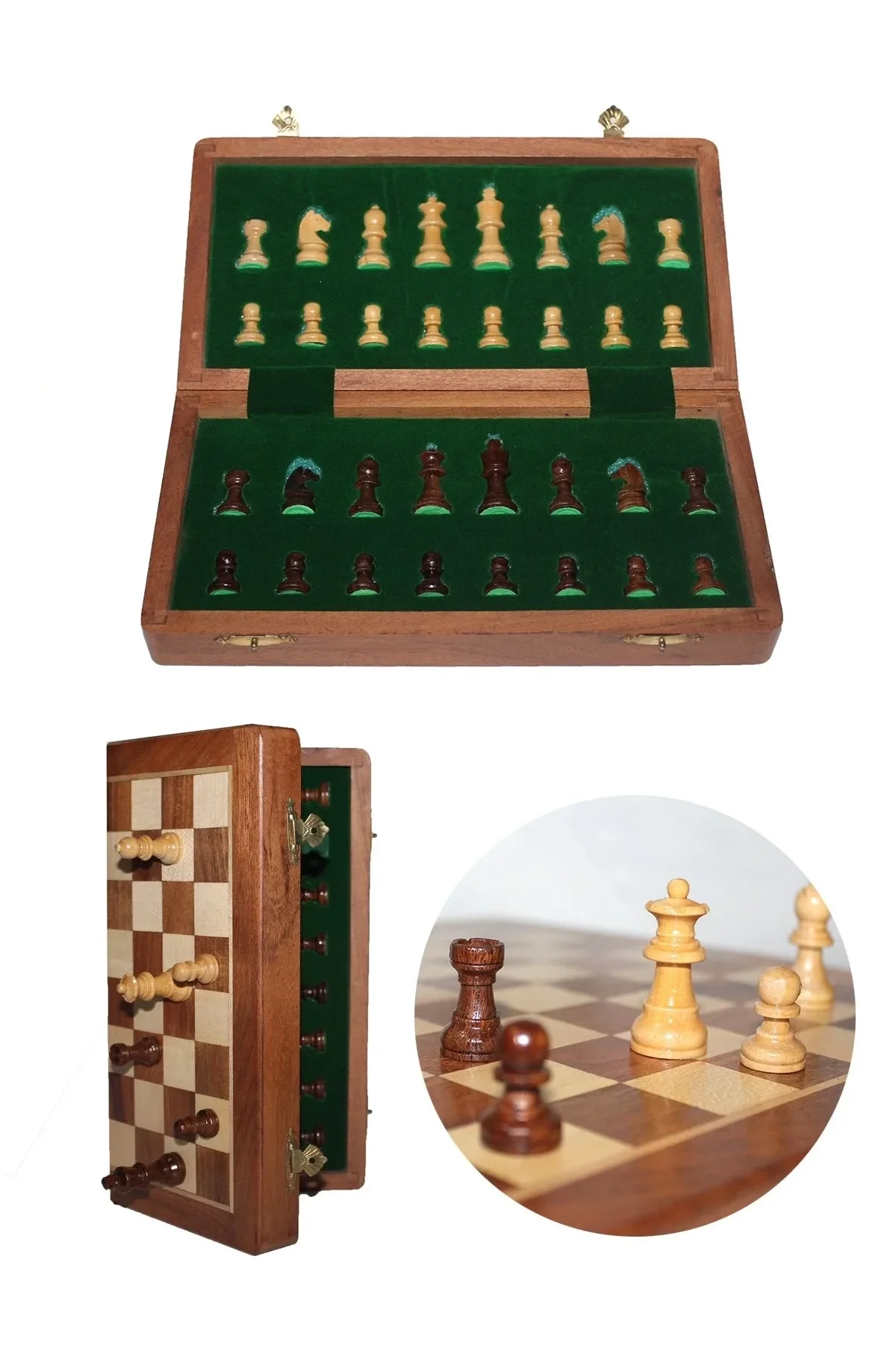 Mıknatıs Taşlı Ahşap Katlanabilir Kutulu Satranç Oyunu 17.5 Cm G611 - Just Cheap Store Görsel 2