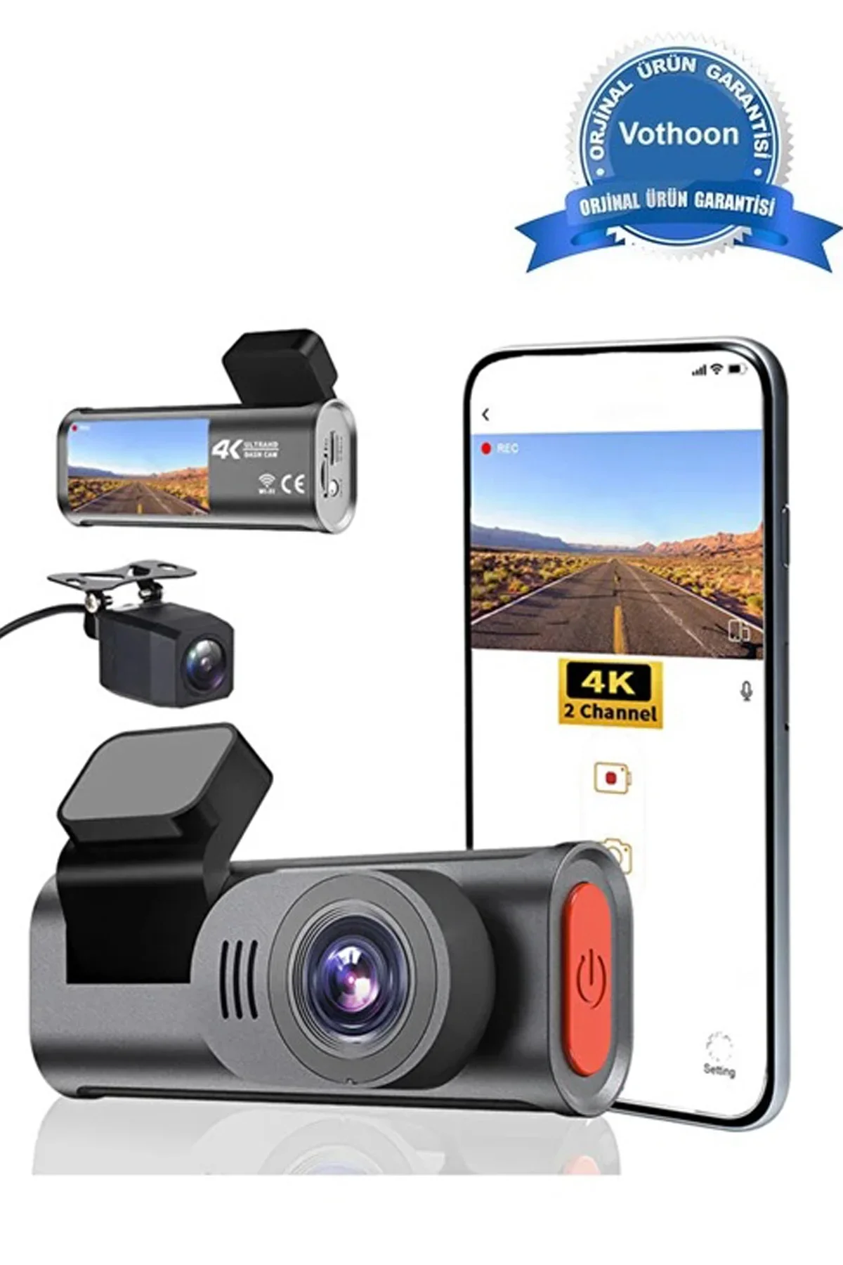 4k Wifi Çift Kameralı Araç Kamerası Gece Görüşlü G-sensörlü Dash Cam 170 Derece - Just Cheap Store Görsel 2
