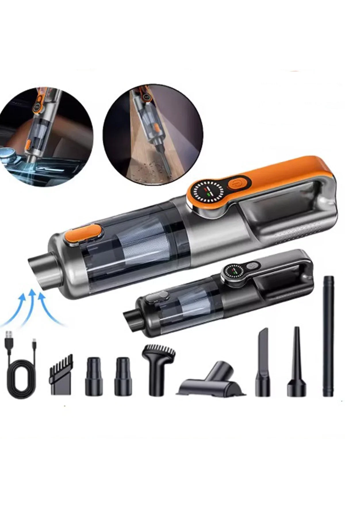 Işıklı Araç Süpürgesi Kablosuz 22.000 Pascal Çekim Gücü Vakum Ve Üfleme 2in1 10başlık Metal Filtreli - Just Cheap Store Görsel 3