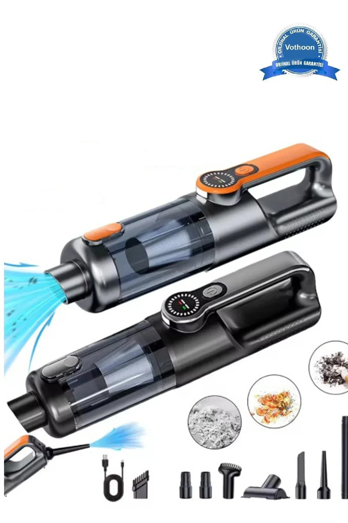 Işıklı Araç Süpürgesi Kablosuz 22.000 Pascal Çekim Gücü Vakum Ve Üfleme 2in1 10başlık Metal Filtreli - Just Cheap Store Görsel 2