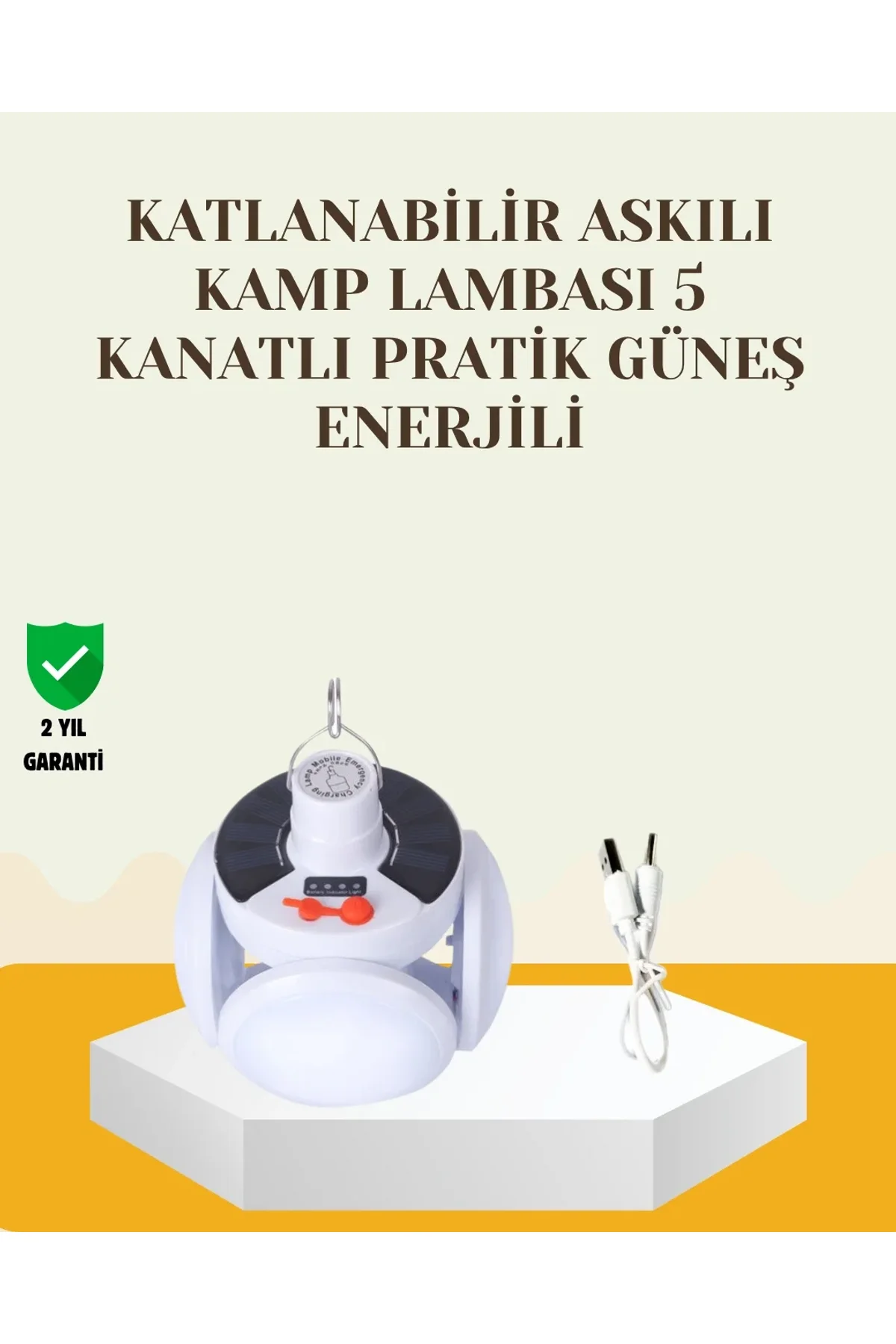 Güneş Paneliyle Şarj Olan Katlanabilir Led Çadır Lambası – 5 Kademeli Aydınlatma - Just Cheap Store Görsel 2