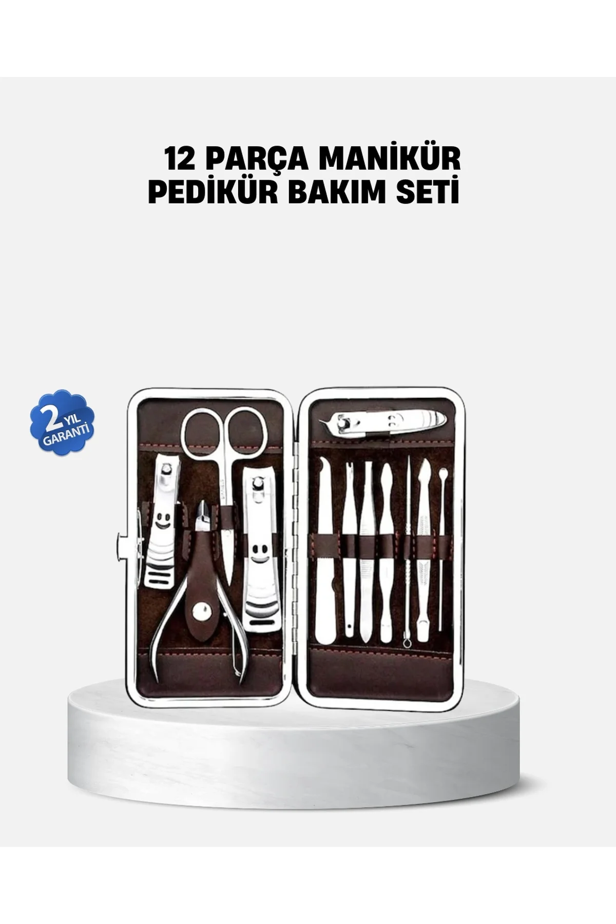 Özel Deri Çantalı 12 Parça Manikür Pedikür Bakım Seti Paslanmaz Çelik