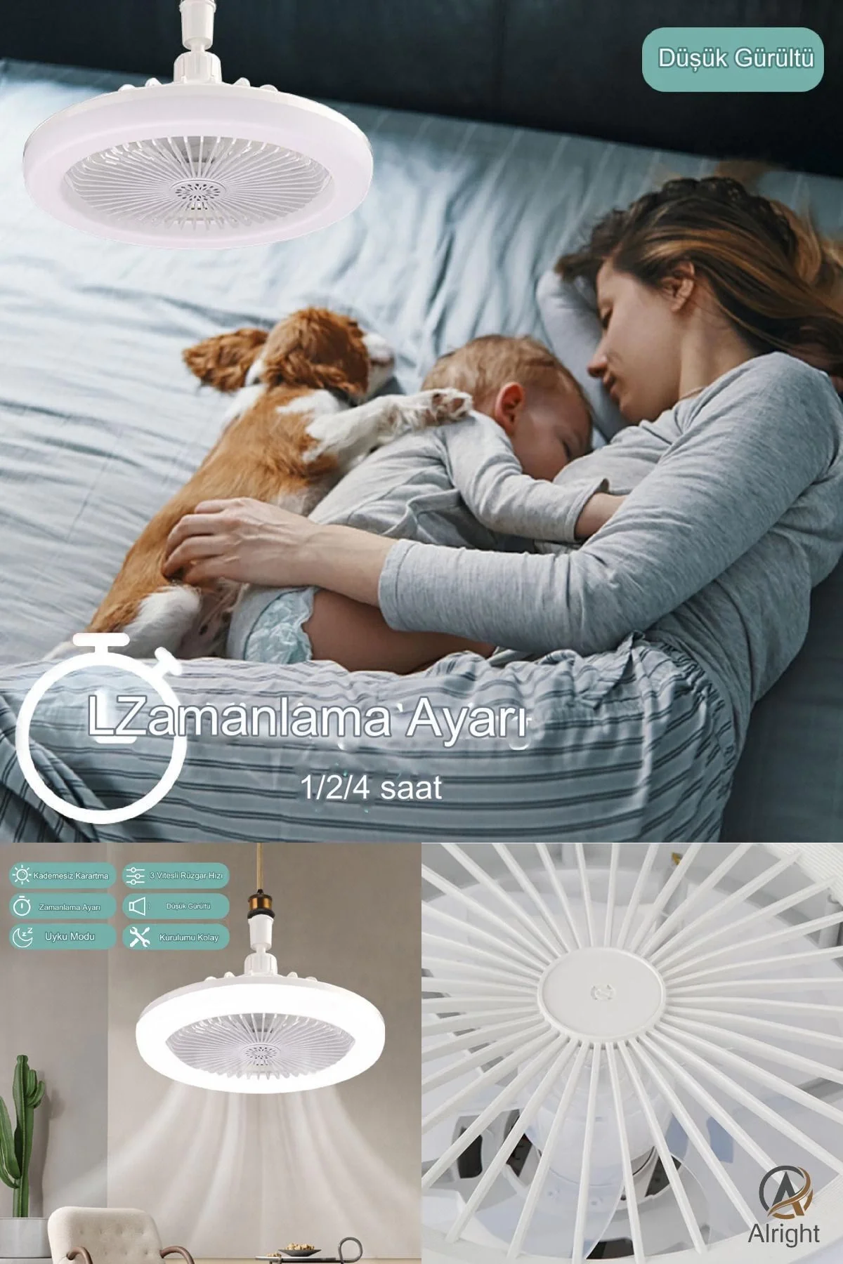 Yeni Nesil E27 Duylu Kumandalı Tavan Vantilatörlü Led Lamba 3 Hız Ayarı Ve 3 Renk Ayarı - Just Cheap Store Görsel 4