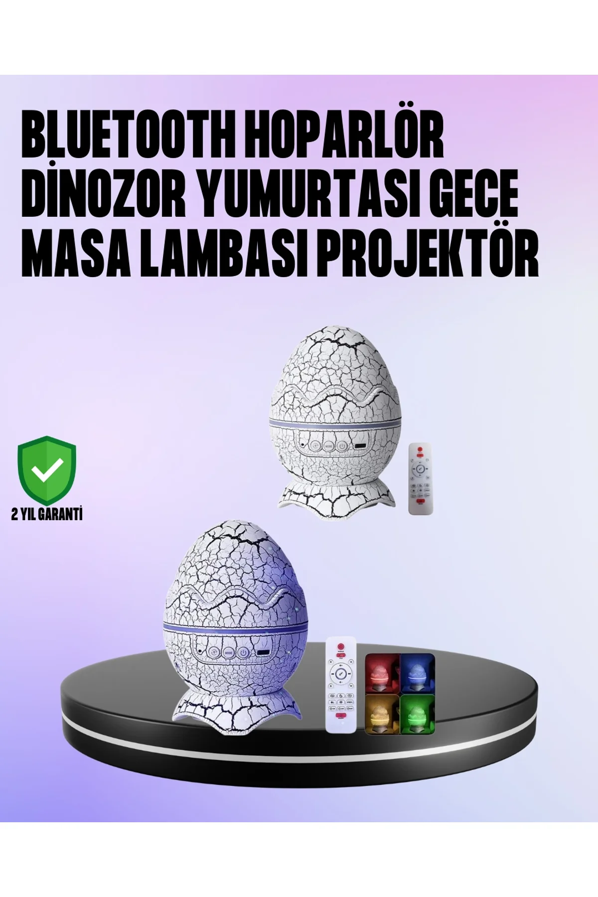 Dinozor Yumurtası Galaksi Projektör Gece Lambası 4'ü 1 Arada – Bluetooth Hoparlörlü