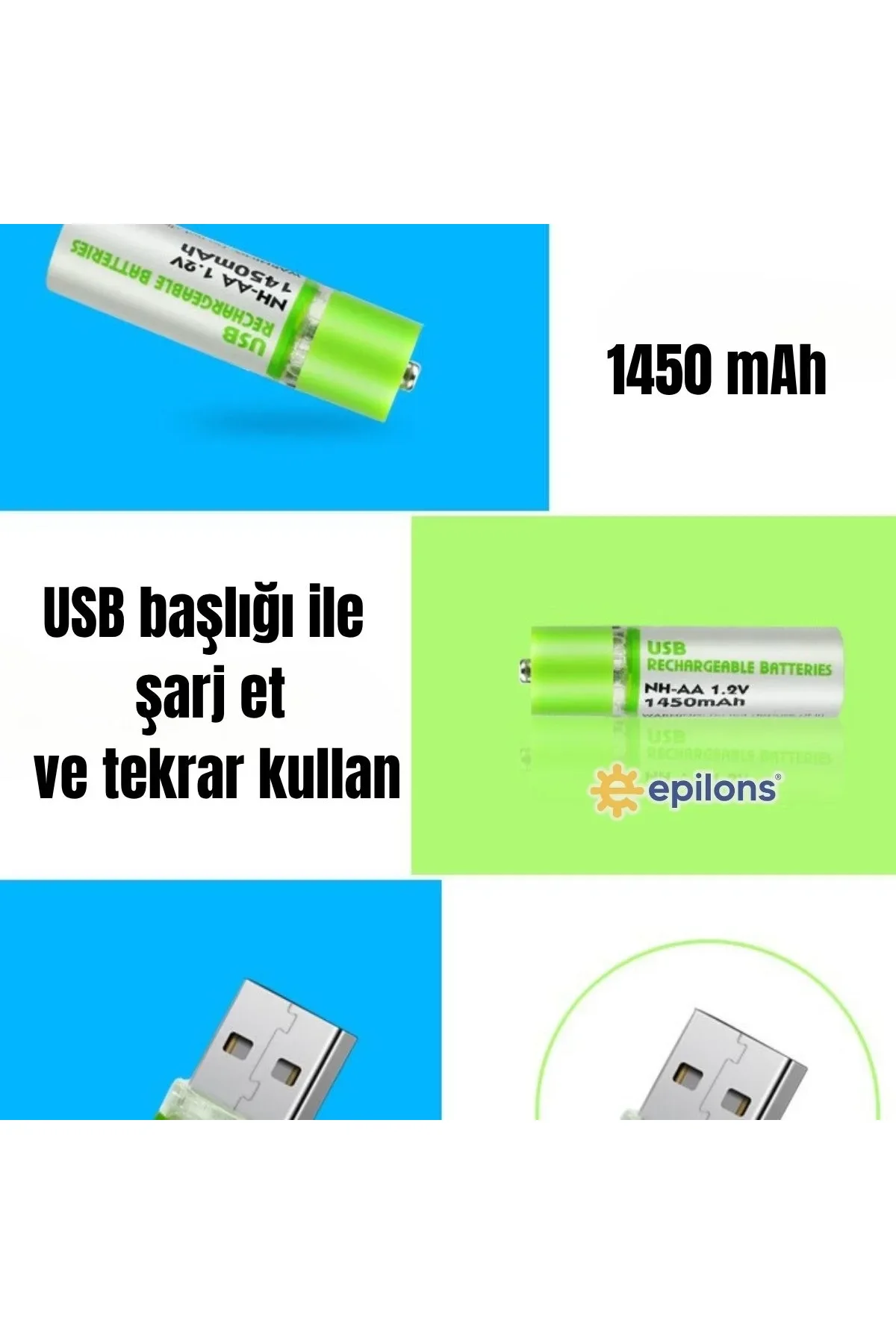 Usb İle Şarj Olabilen 2 Li 1450 Mah Lityum Şarjlı Kalem Pil - Just Cheap Store Görsel 4