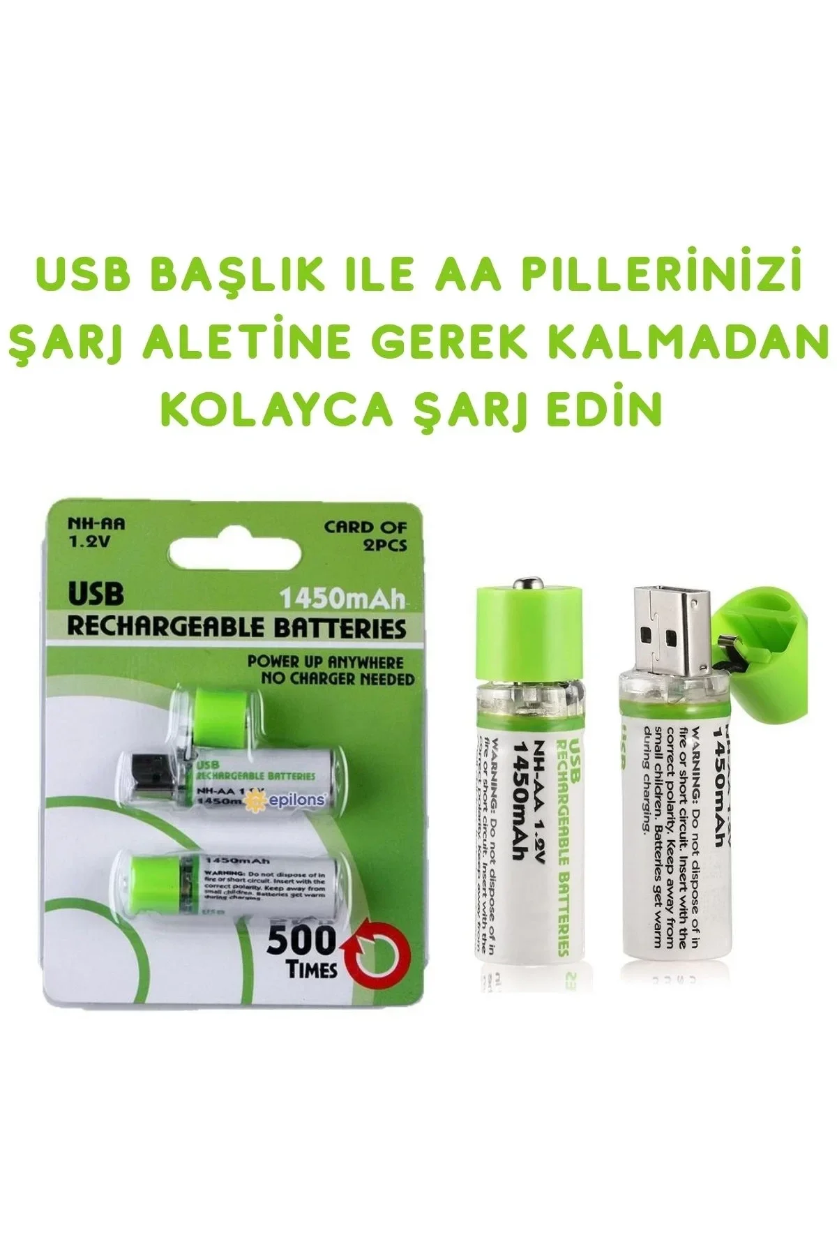 Usb İle Şarj Olabilen 2 Li 1450 Mah Lityum Şarjlı Kalem Pil - Just Cheap Store Görsel 2