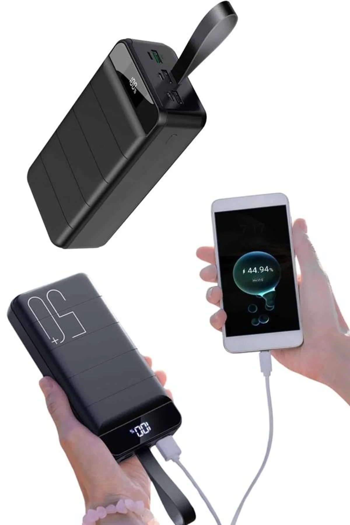 Taşınabilir Powerbank 50.000 Mah 4 Girişli Hızlı Şarj Led Göstergeli Fenerli Şarj