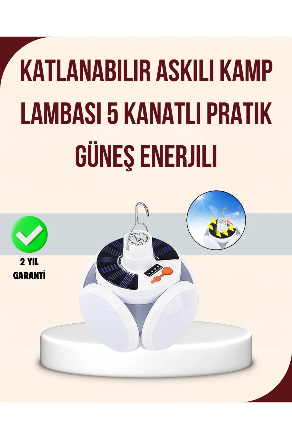 Güneş Enerjili Usb Şarj Edilebilir 5 Modlu Katlanabilir Led Kamp Işığı
