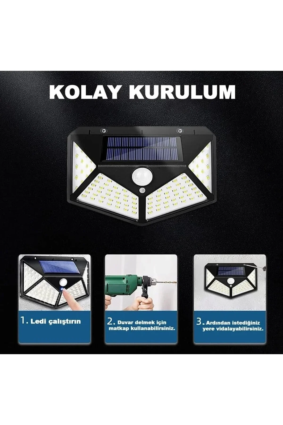 100 Led Dış Mekan Solar Aydınlatma Fotoselli Solar Lamba Hareket Sensörlü - Just Cheap Store Görsel 5