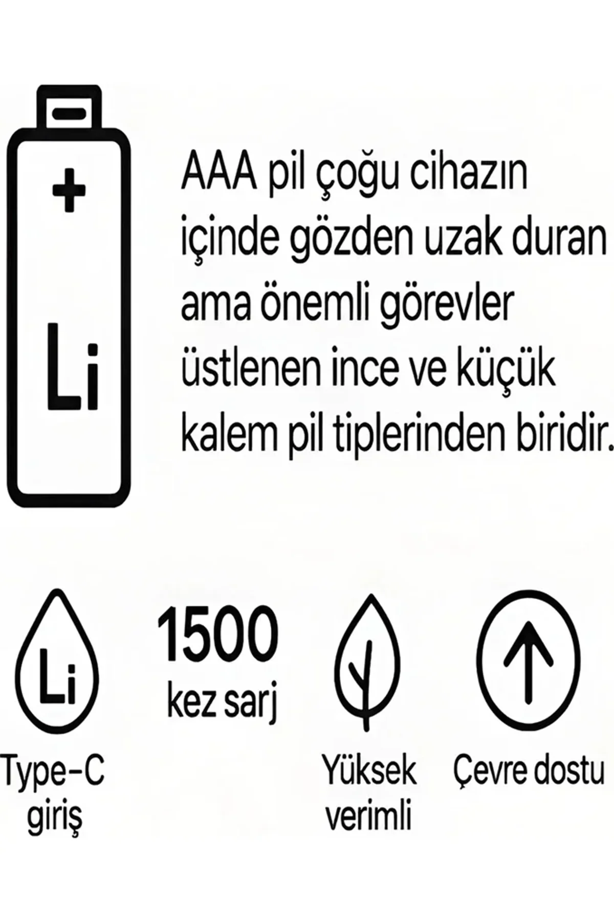 Type-c Şarjlı 800mwh 1.5v Şarj Edilebilir 2’li Aaa İnce Pil - Lityum Iyon Batarya - Just Cheap Store Görsel 4