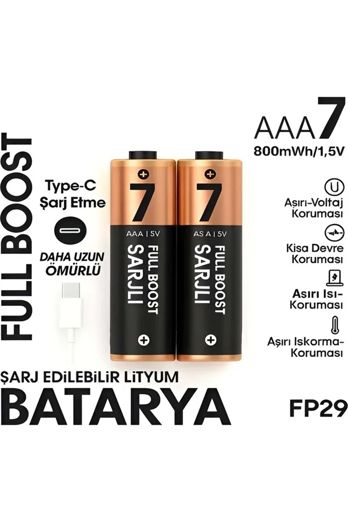 Type-c Şarjlı 800mwh 1.5v Şarj Edilebilir 2’li Aaa İnce Pil - Lityum Iyon Batarya - Just Cheap Store Görsel 2