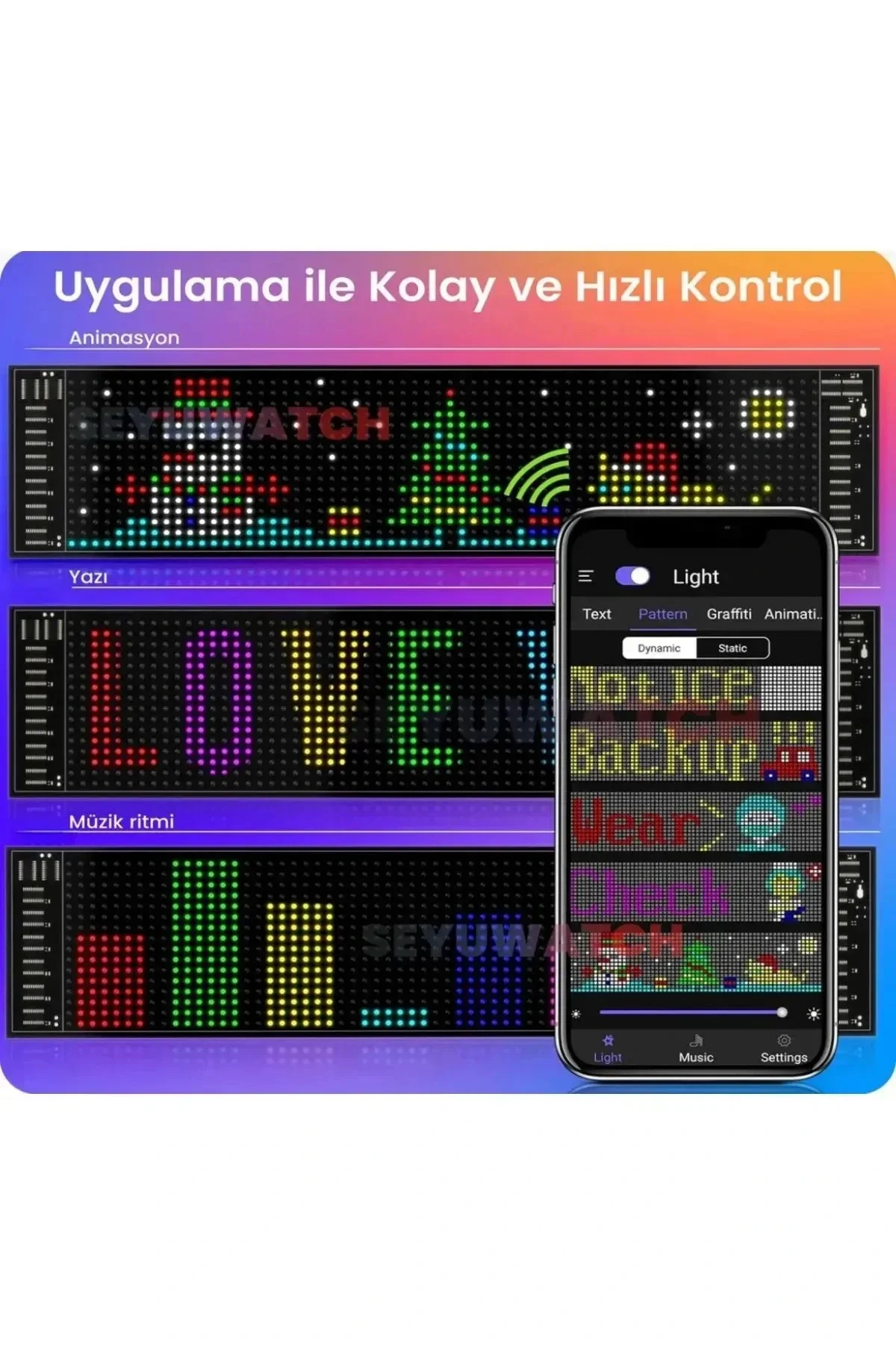 Led Ekran Matrix Panel Cama Yapışan En Büyük Boy 16x96 Led Sayısı Araba Yazısı 12cm-59.5cm - Just Cheap Store Görsel 5