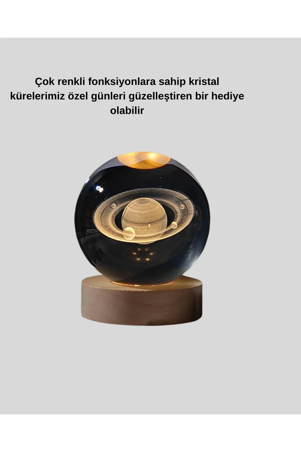 Satürn Desenli Kristal Küre Led Gece Lambası Ahşap Standlı - Just Cheap Store Görsel 3