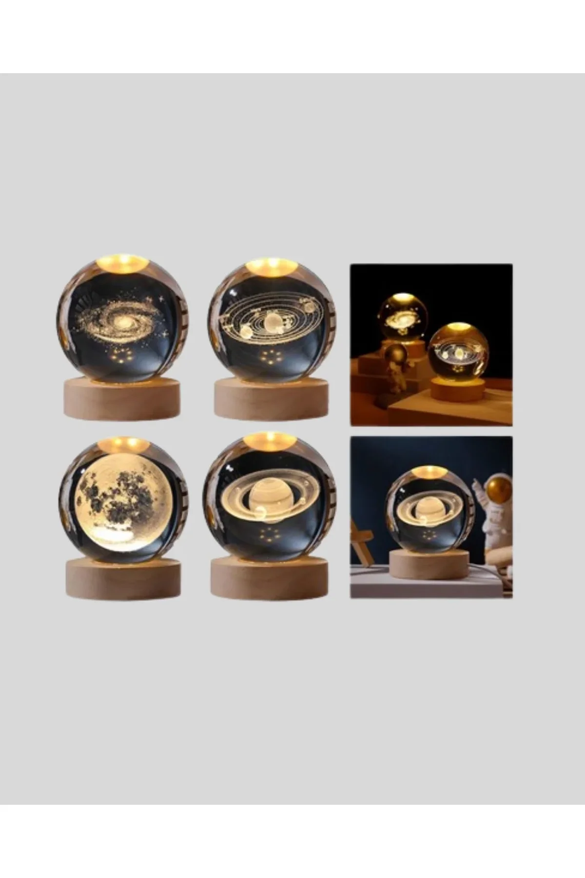 Satürn Desenli Kristal Küre Led Gece Lambası Ahşap Standlı - Just Cheap Store Görsel 5