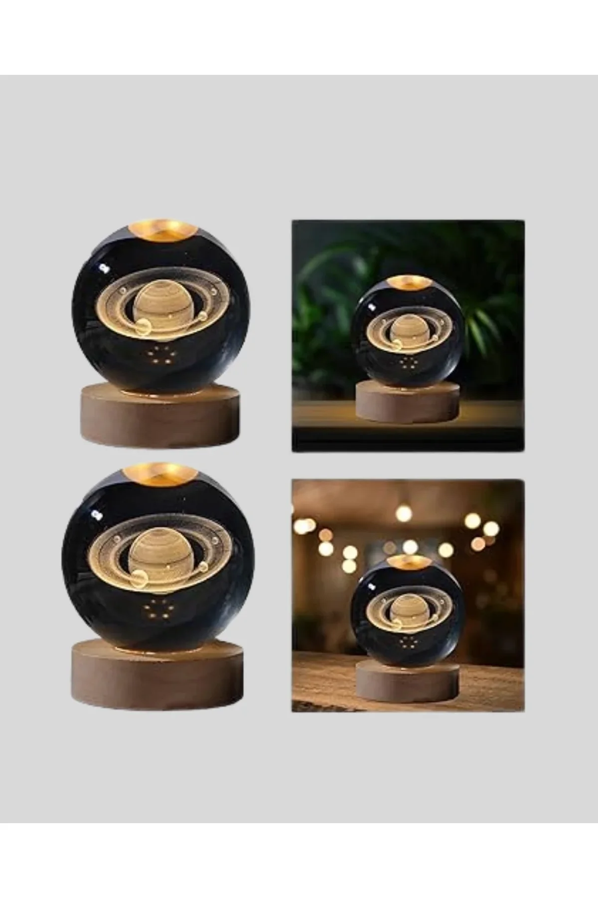 Satürn Desenli Kristal Küre Led Gece Lambası Ahşap Standlı - Just Cheap Store Görsel 4