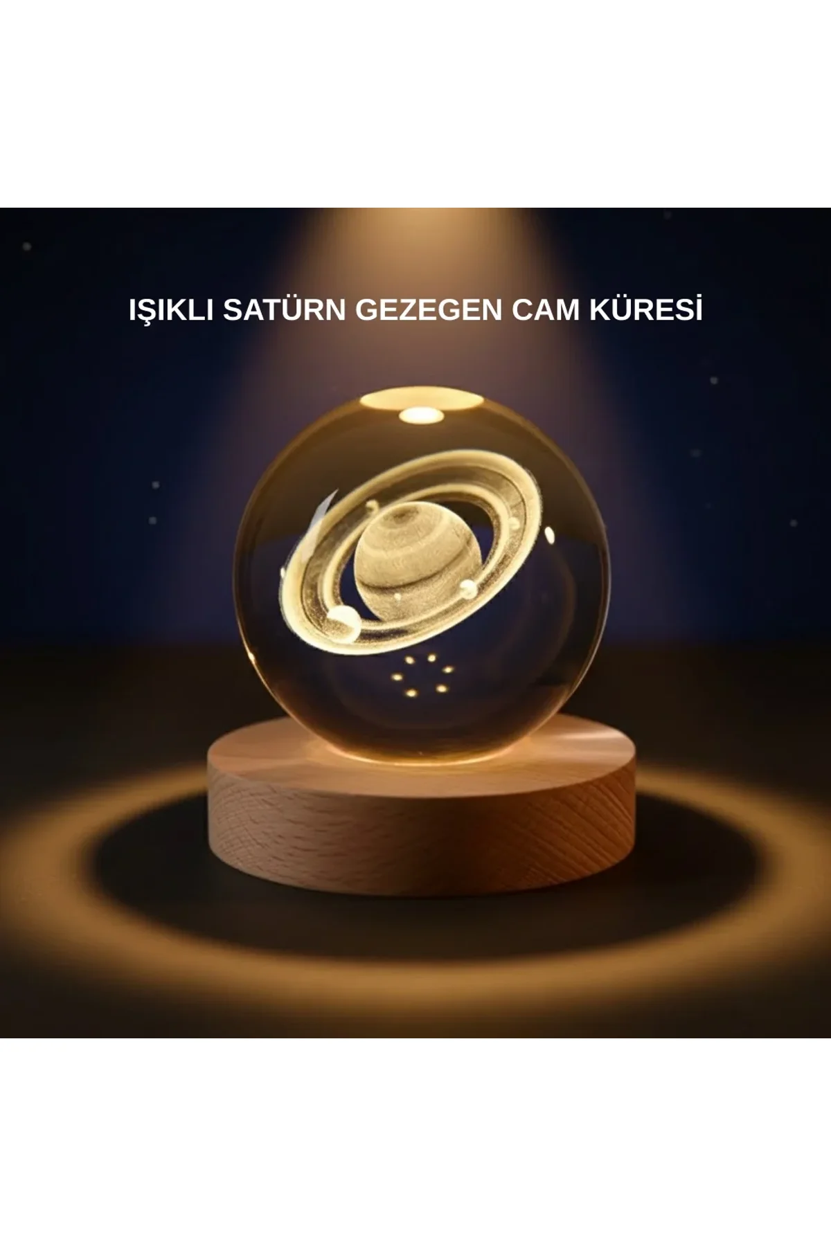 Satürn Desenli Kristal Küre Led Gece Lambası Ahşap Standlı - Just Cheap Store Görsel 2