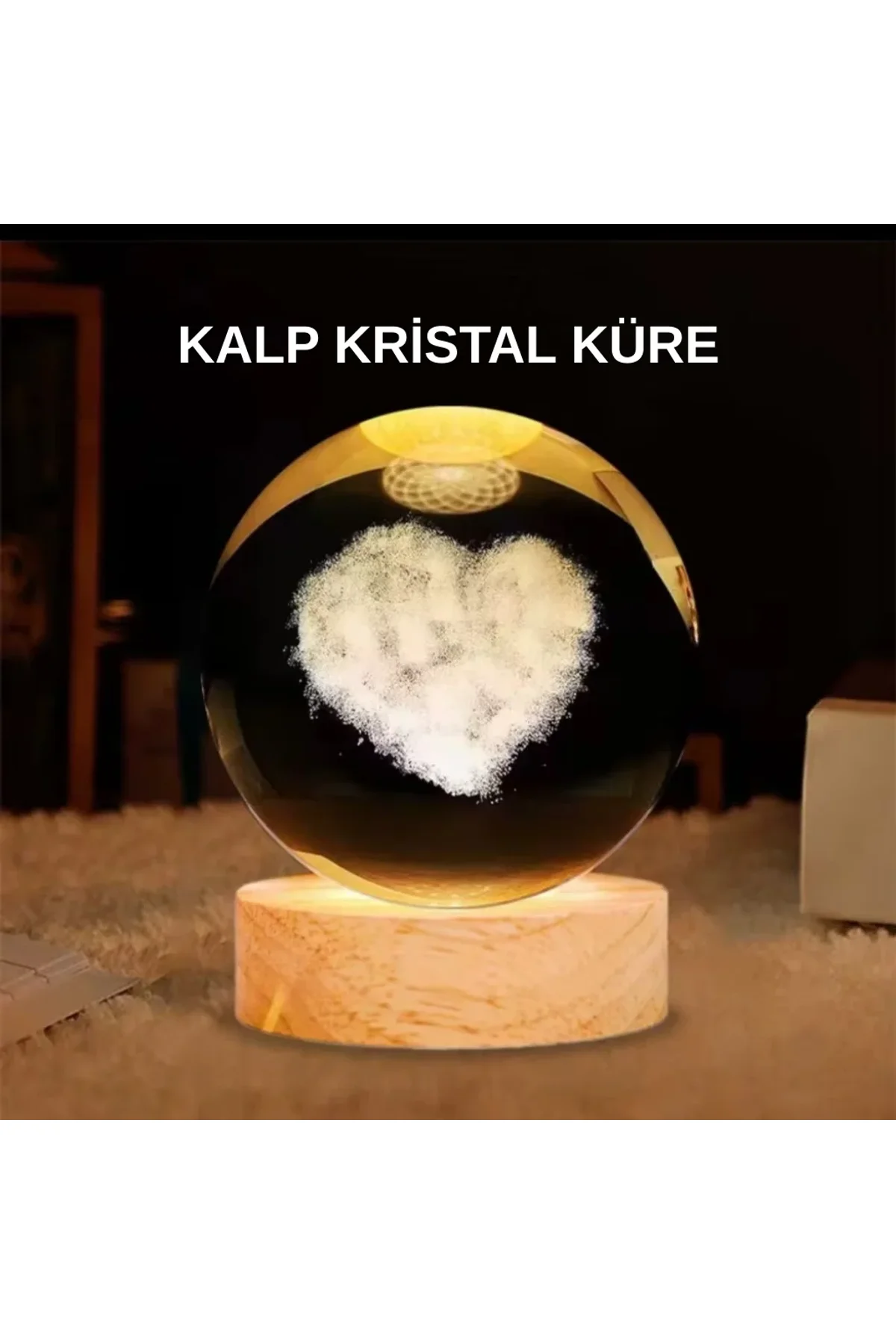 Led Işıklı Kalp Desenli Cam Küre Büyük Boy Ahşap Tabanlı - Just Cheap Store Görsel 2