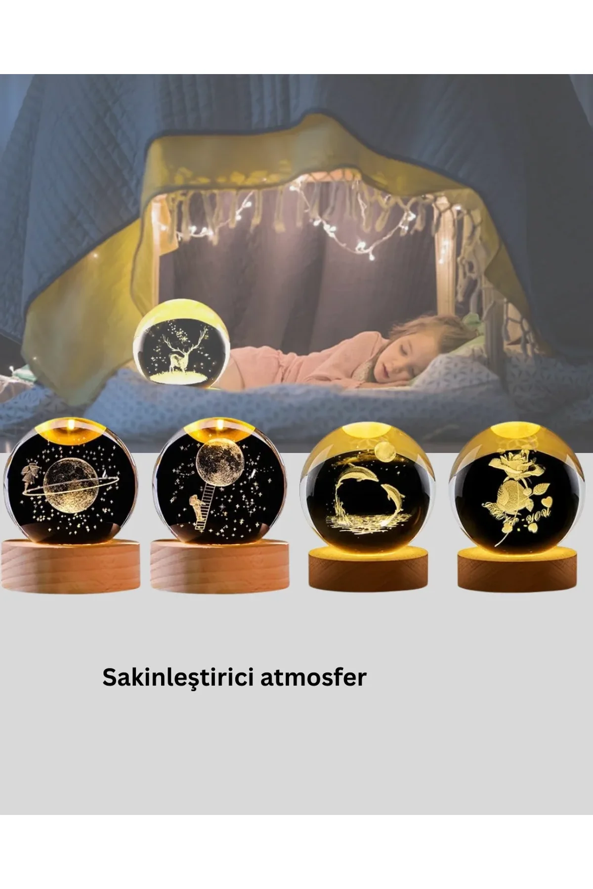 Led Işıklı Geyikli Kristal Küre Ahşap Standlı Modern Dekor Lamba - Just Cheap Store Görsel 5