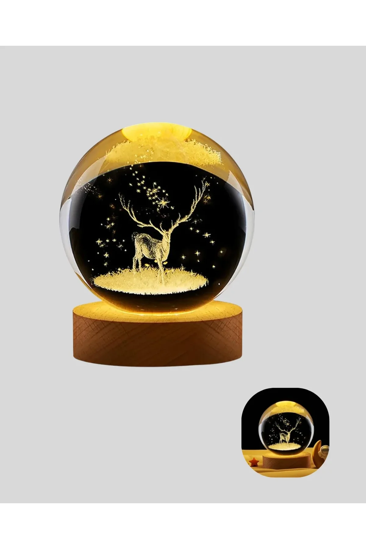 Led Işıklı Geyikli Kristal Küre Ahşap Standlı Modern Dekor Lamba - Just Cheap Store Görsel 3