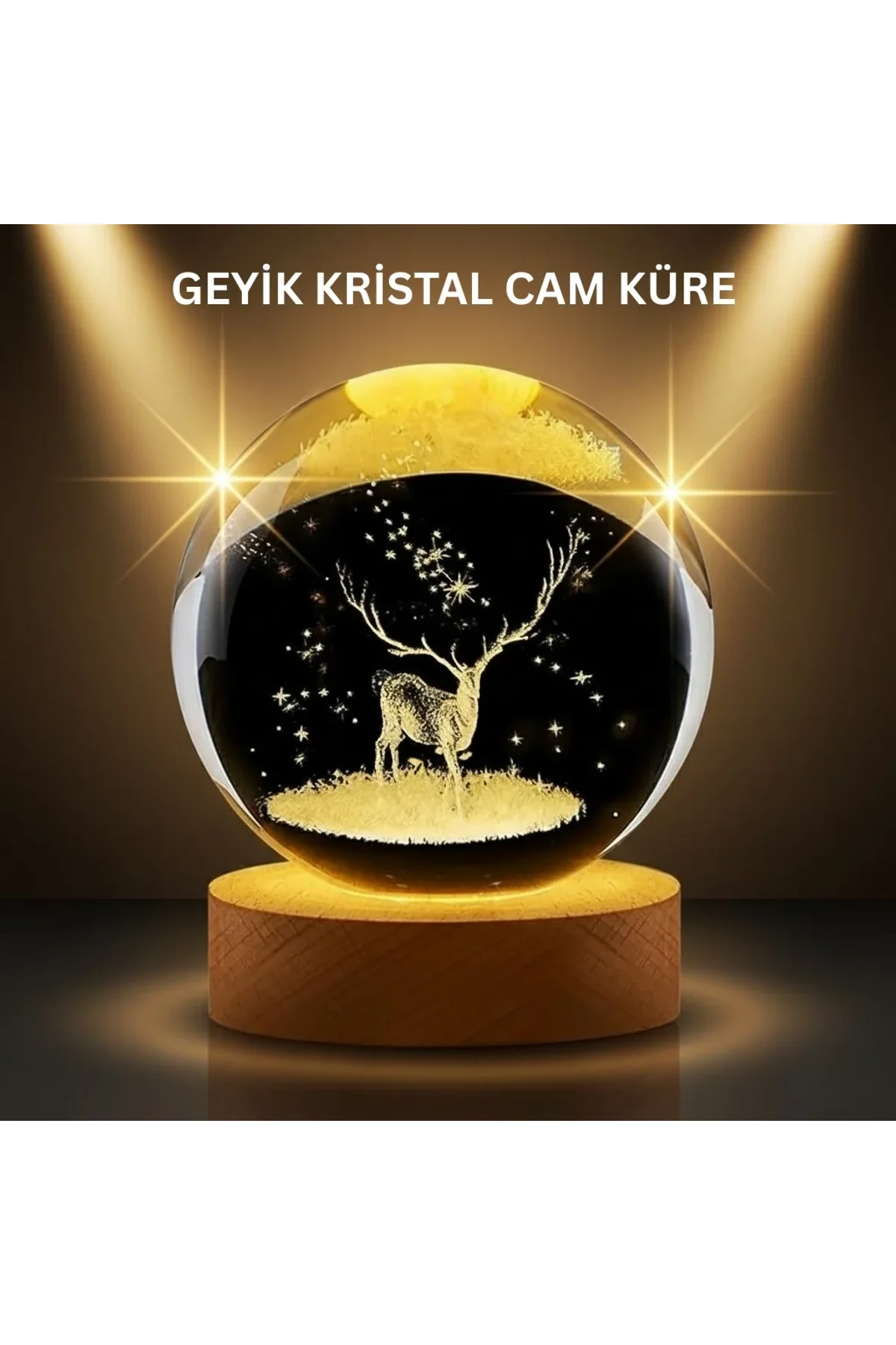 Led Işıklı Geyikli Kristal Küre Ahşap Standlı Modern Dekor Lamba - Just Cheap Store Görsel 2