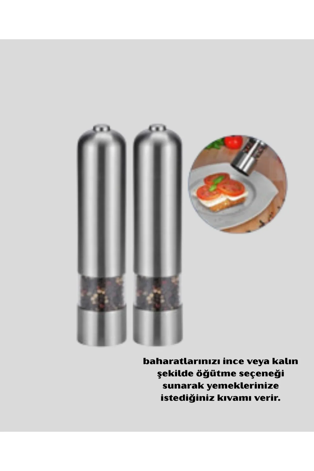 Modern Otomatik Baharat Öğütücü Seti – Pilli, Paslanmaz Çelik, Led Aydınlatmalı - Just Cheap Store Görsel 4