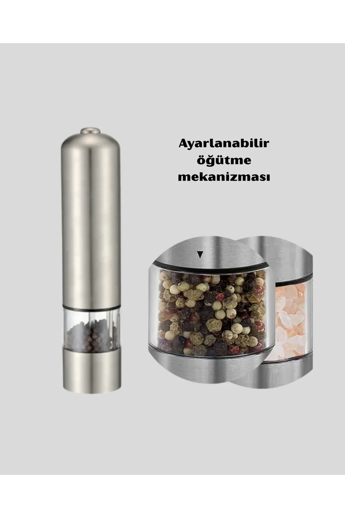 Modern Otomatik Baharat Öğütücü Seti – Pilli, Paslanmaz Çelik, Led Aydınlatmalı - Just Cheap Store Görsel 5