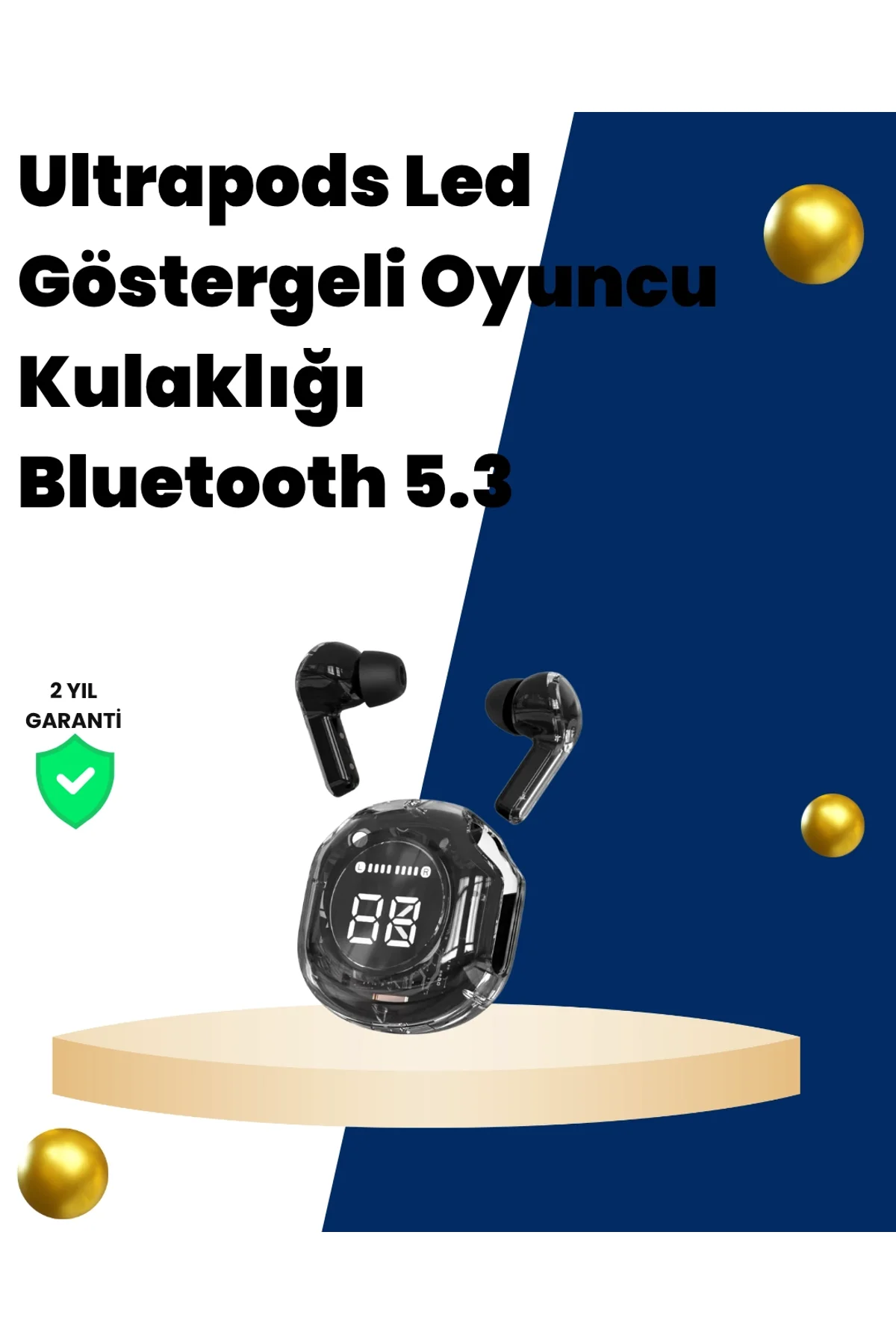 Bluetooth 5.3 Kablosuz Kulaklık 30mm Sürücü Led Ekranlı Mikrofonlu