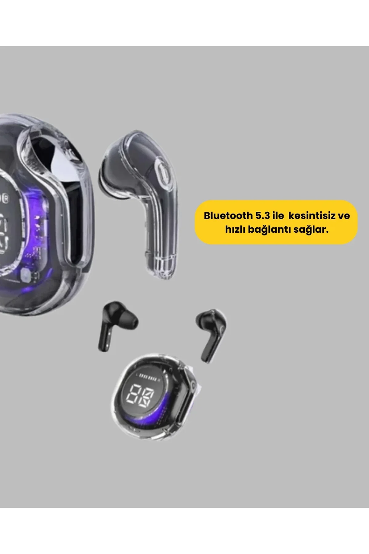 Bluetooth 5.3 Kablosuz Kulaklık 30mm Sürücü Led Ekranlı Mikrofonlu - Just Cheap Store Görsel 4