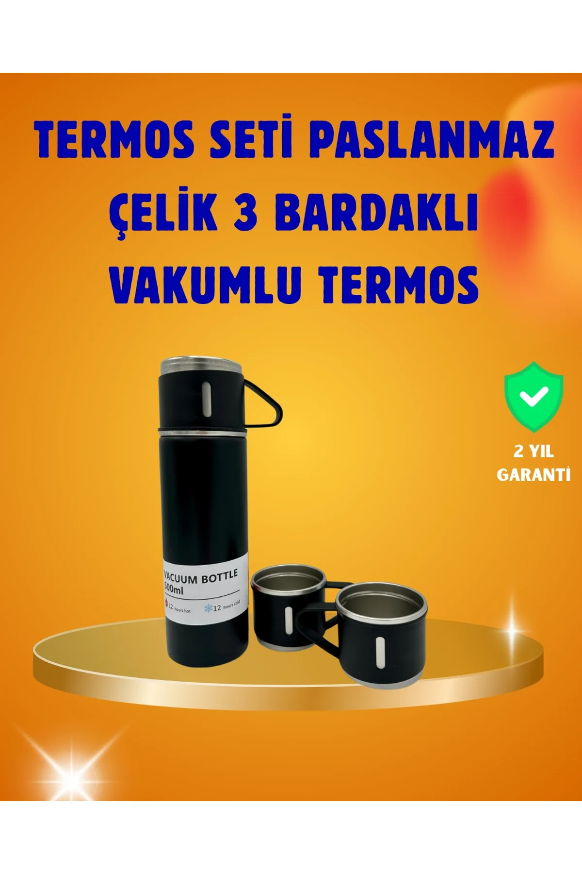 500 Ml Isı Korumalı Çelik Termos Ve Bardak Seti | Silikon Tabanlı, Şık Ve Pratik