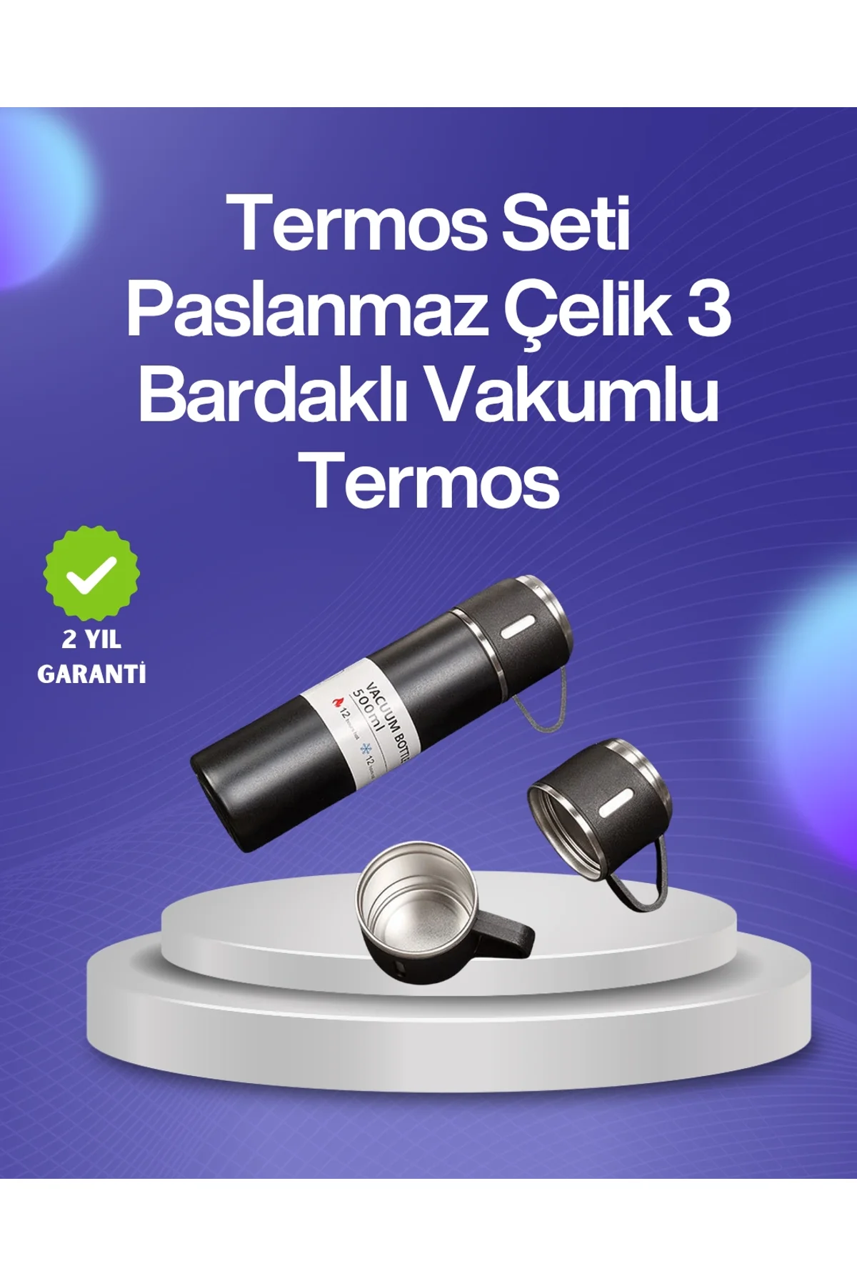 Isıyı Uzun Süre Koruyan 500 Ml Termos Seti | Çelik Gövde, 2 Bardaklı, Hediye Kutulu