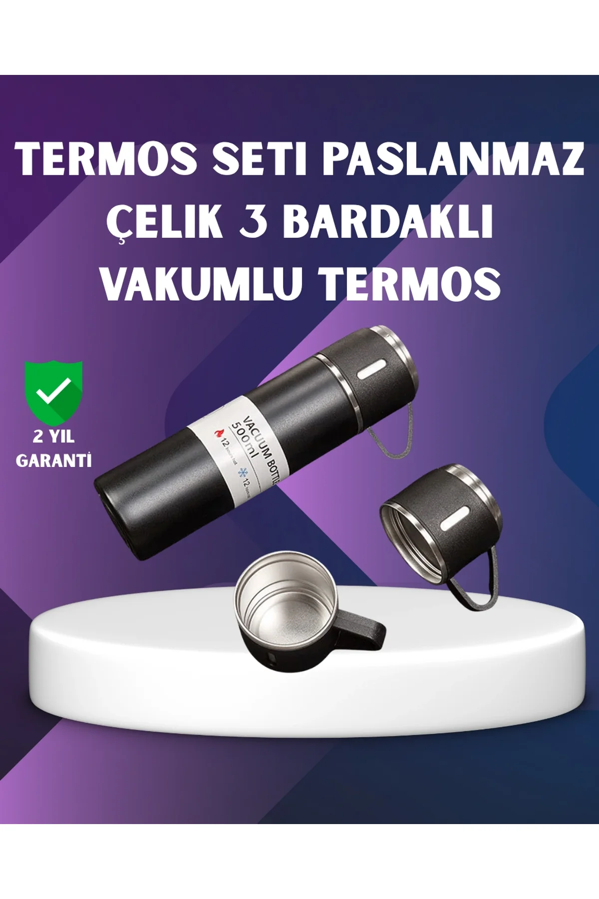 Paslanmaz Termos Ve İkili Bardak Seti | 6-12 Saat Sıcak/soğuk Tutma