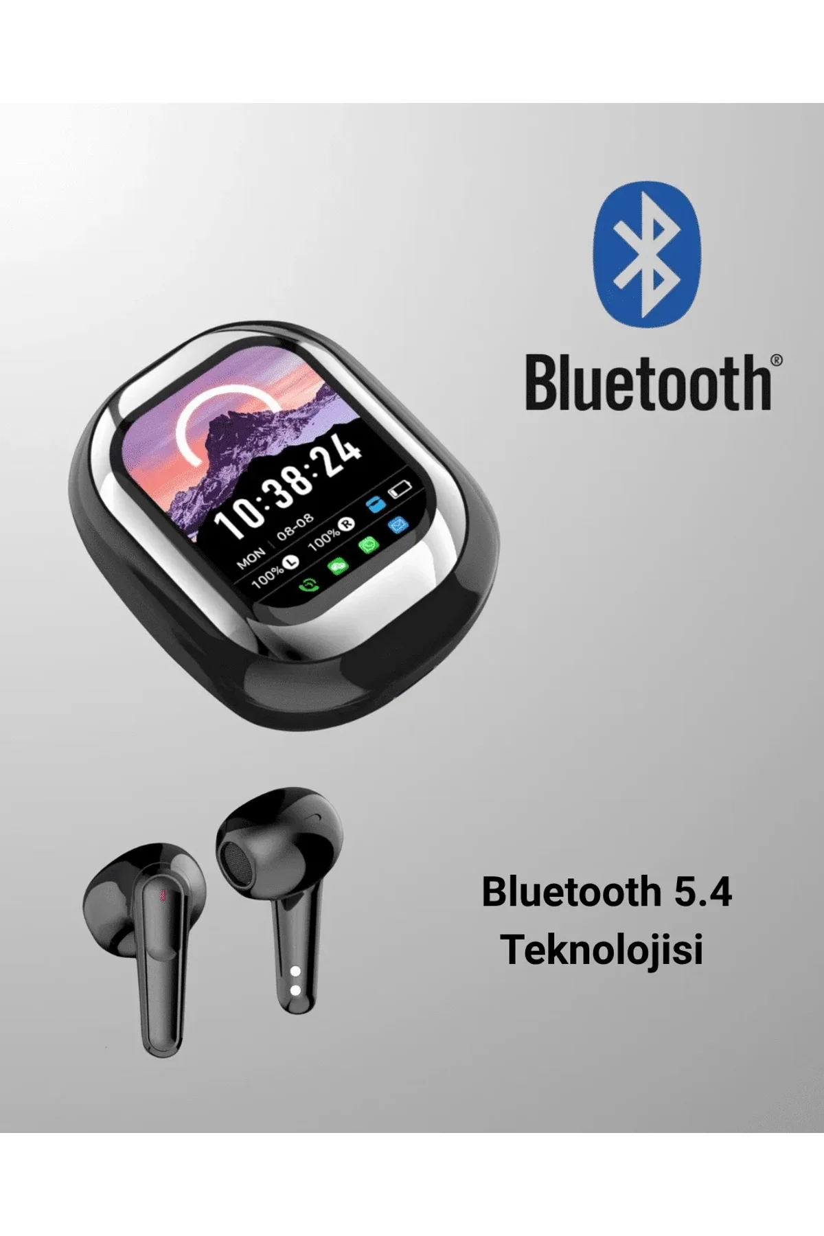 Akıllı Ekranlı Bluetooth 5.4 Kablosuz Kulaklık – Dokunmatik Ve Şarj Kutulu - Just Cheap Store Görsel 5