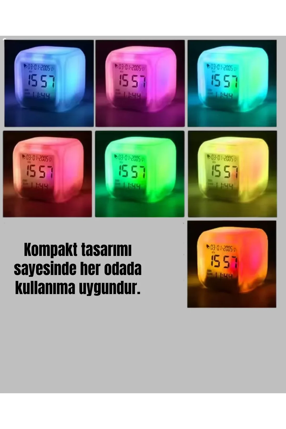 Kronometre Ve Takvim Destekli Renk Değiştiren Led Dijital Küp Saat - Just Cheap Store Görsel 3