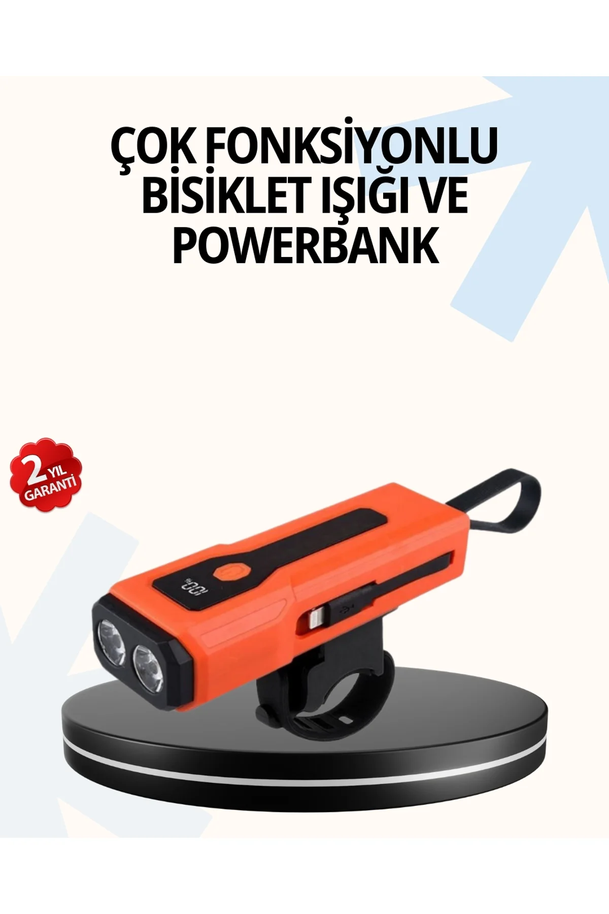 Powerbank Özellikli Bisiklet Işığı Dijital Göstergeli Led
