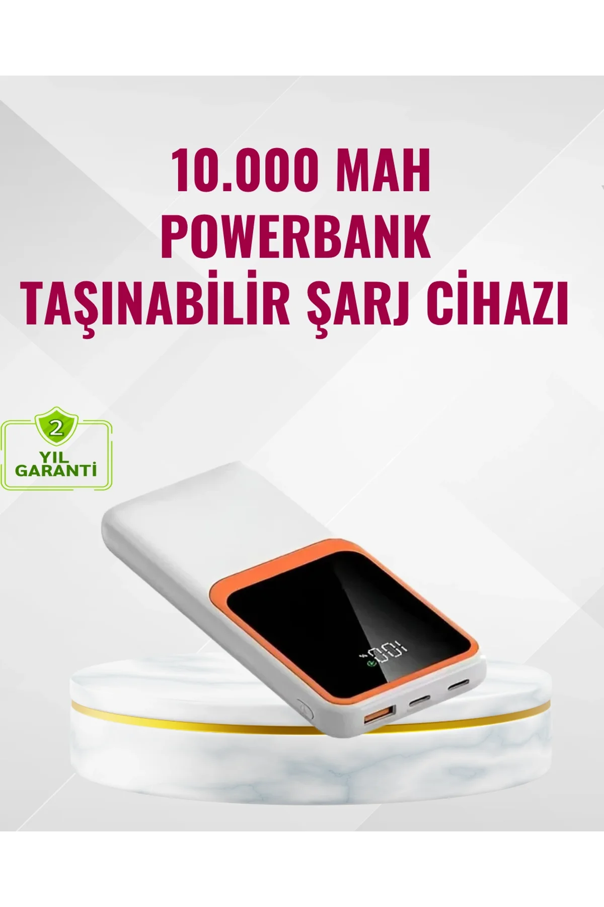 Powerbank 10000 Mah – Çift Usb Çıkışlı, Type-c Girişli, Şık Beyaz Tasarım
