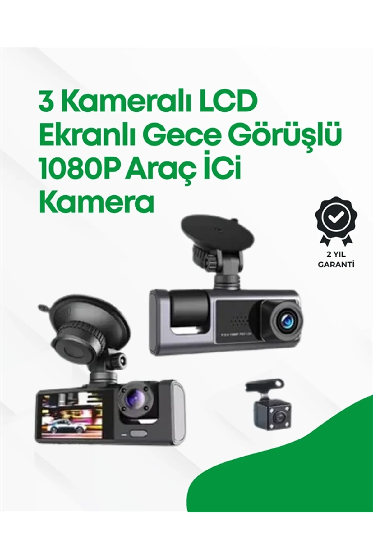 2.0” Lcd Ekranlı, Döngüsel Kayıt Özellikli Üç Kameralı Oto Kamera