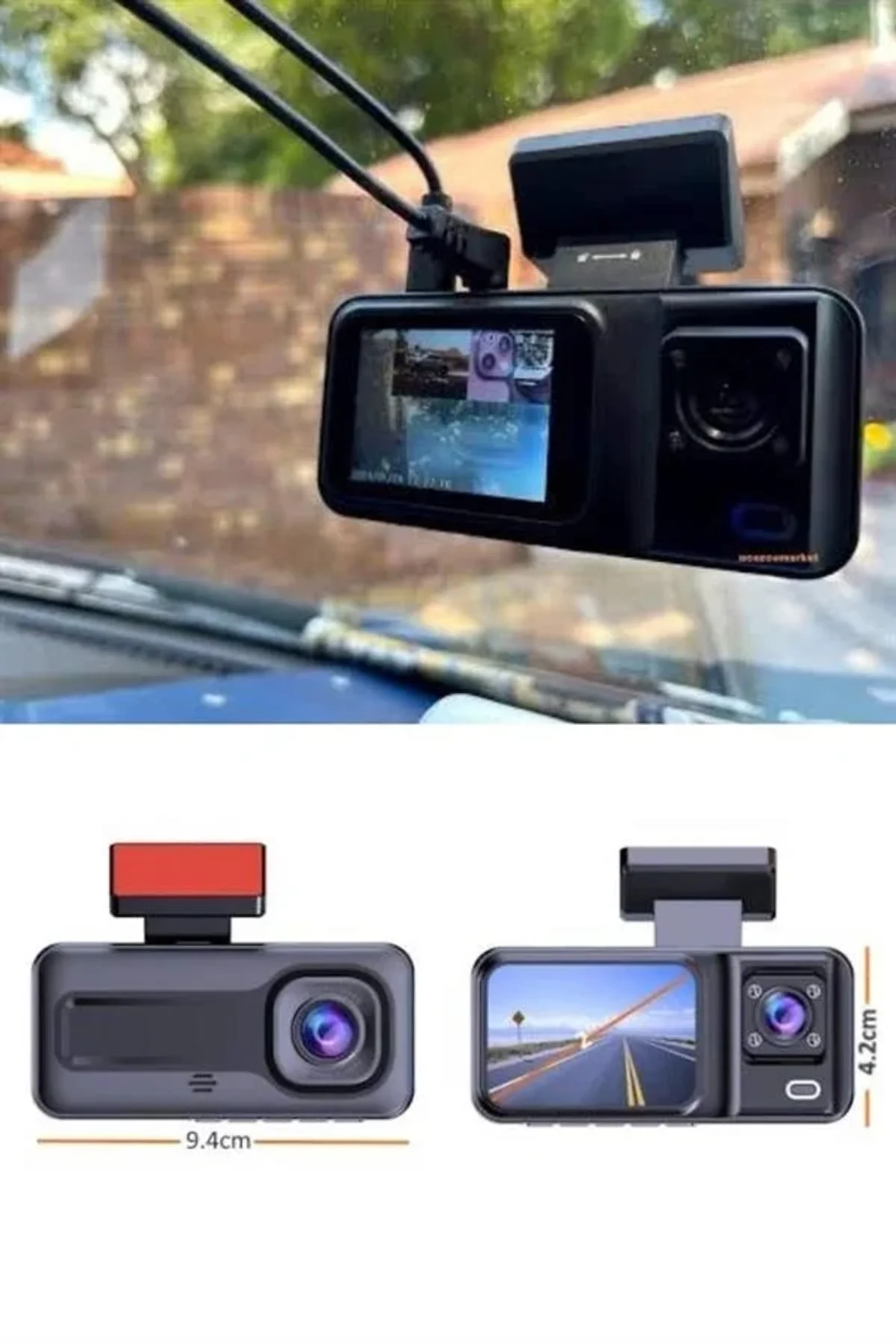 1080p 3 Lensli Wifi Araç İçi Kameralı Ekran Dvr Kaydedici Gece Görüşlü - Just Cheap Store Görsel 4