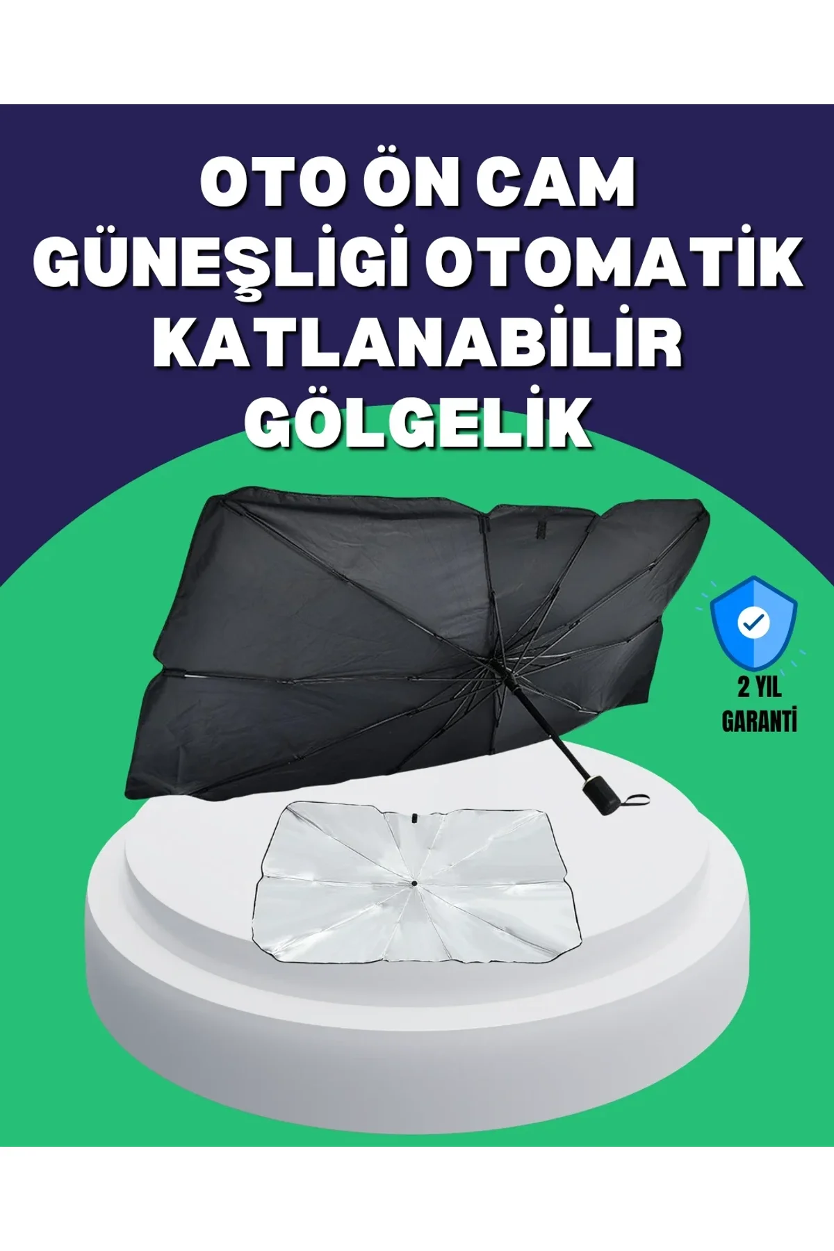 Şemsiye Tasarımlı Katlanabilir Araç Güneşliği – Geniş Uyumlu, Uv Koruma - Just Cheap Store Görsel 2