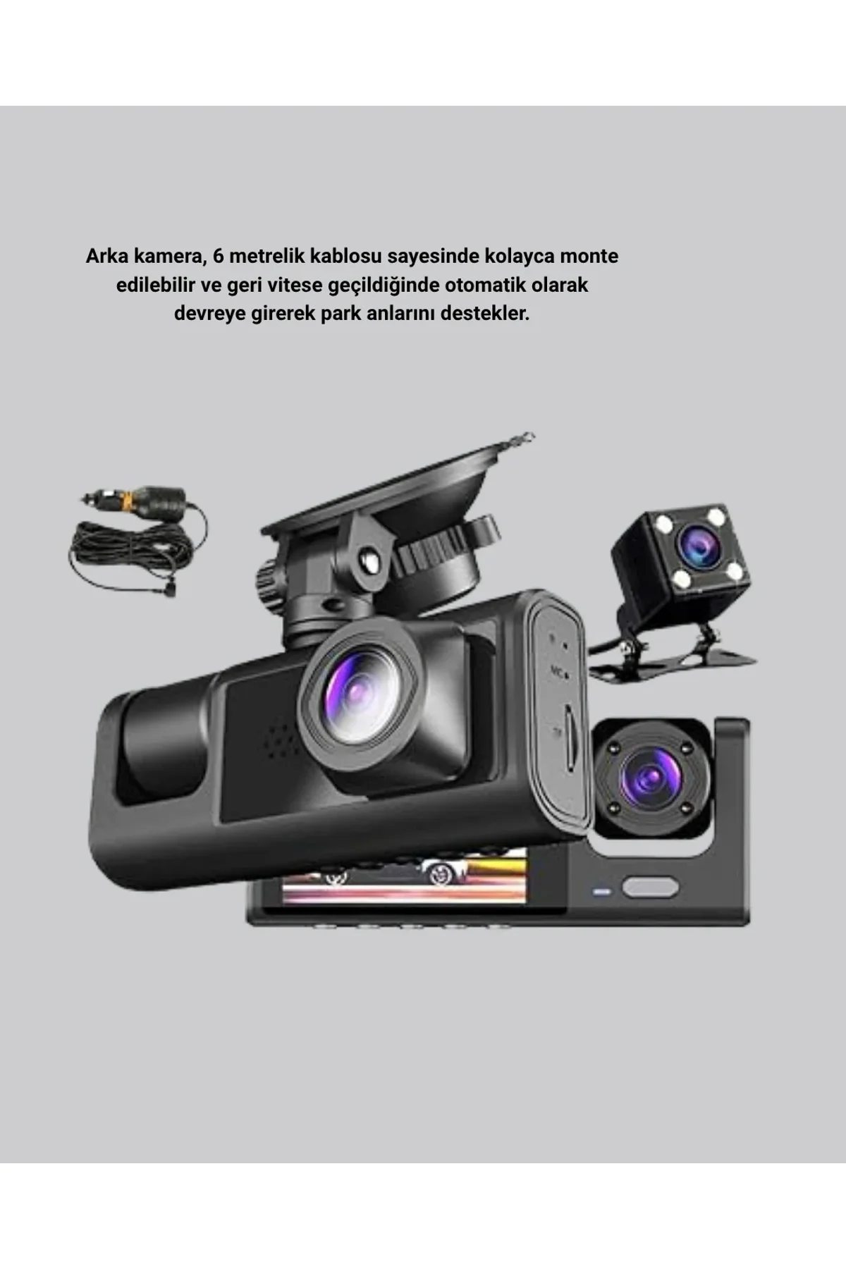 Üç Kameralı Araç Dvr Full Hd Gece Görüşlü Ve 2 İnç Ips Ekranlı - Just Cheap Store Görsel 5