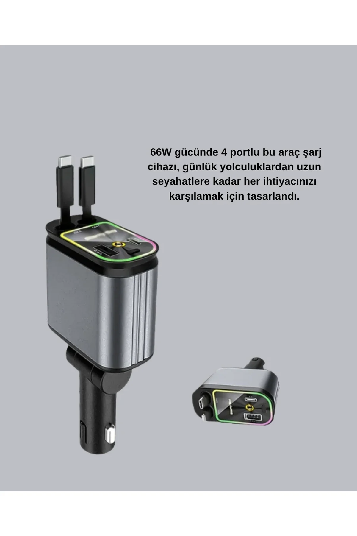 Araç Şarj Adaptörü 66w Pd Qc Hızlı Şarjlı Ve Çekilebilir Kablolu - Just Cheap Store Görsel 3